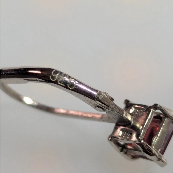 Princess-cut Garnet and Sterling Silver Dangle Earrings - Picture 5 of 5